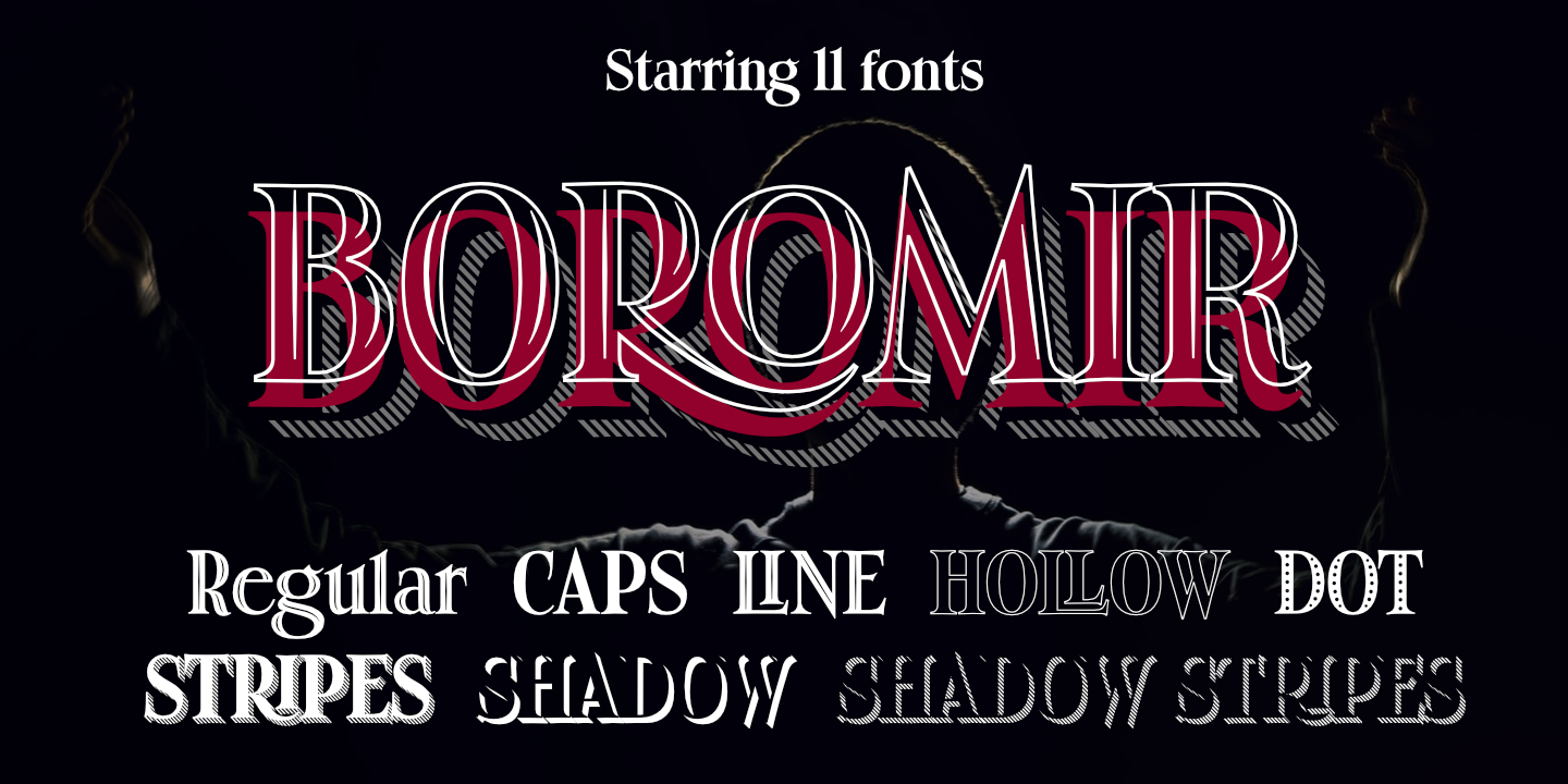 Ejemplo de fuente Boromir Caps Shadow Stripes